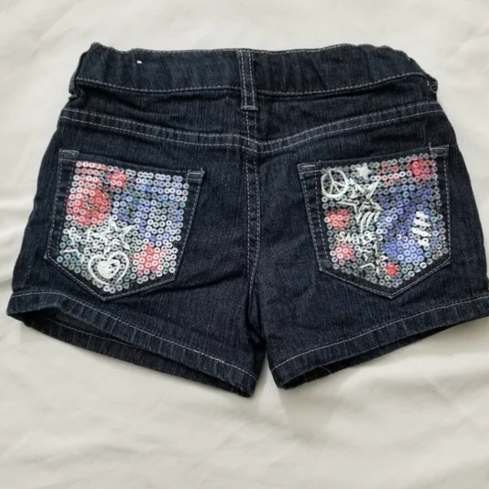 🔴 Piper little girl star sequin black denim shorts size 7 (E14)